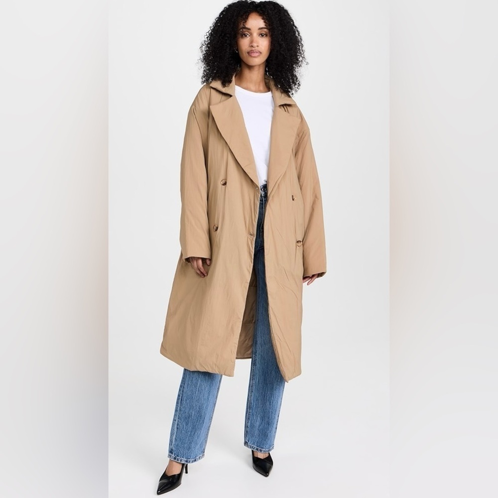 Good American Puffed Nylon Robe Coat in Good Khaki Size Small/Medium NWOT